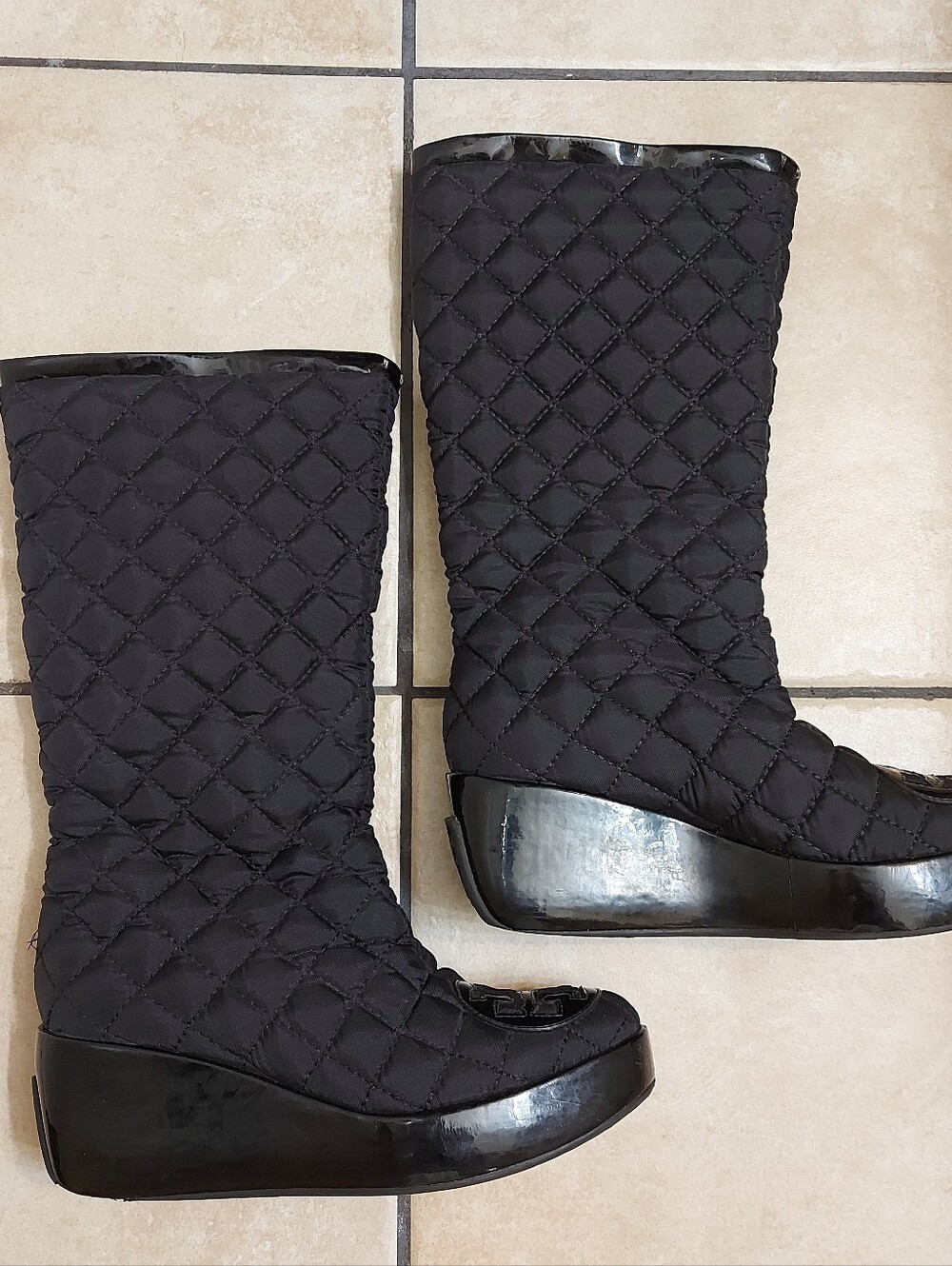 Tory Burch Black Quilted Ankle Booties with Gloss Logo